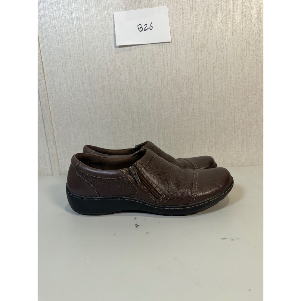 Clarks Womens Cora Giny Loafer Size 10 Zip‎ Shootie Brown Leather Shoe Flat